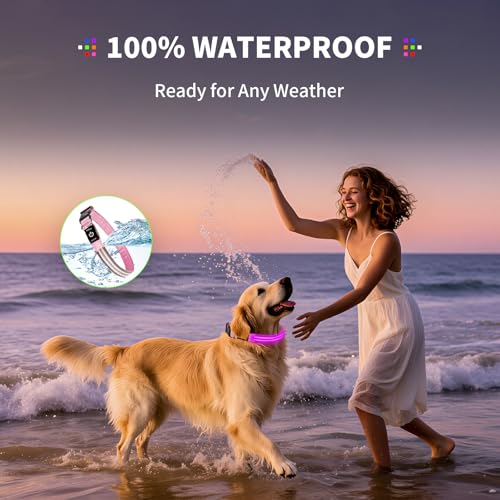 Dog Light up Collar for Night Walking - High Visibility LED Dog Collar - Rechargeable - Waterproof - Reflective - Adjustable Lighted Glow Collars(Pink, Large) - color: Pink, size: Large (18" - 23")