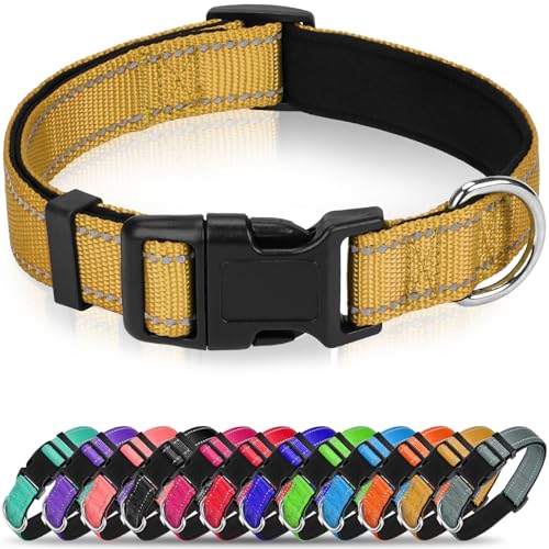 Soft Reflective Dog Collar for Extra Small Dogs, Lightweight Adjustable Puppy Collar with Neoprene Padding, Gentle Nylon for Chihuahua Yorkie,Khaki,XS - color: Khaki, size: XS: 5/8"x (8"-11.5")