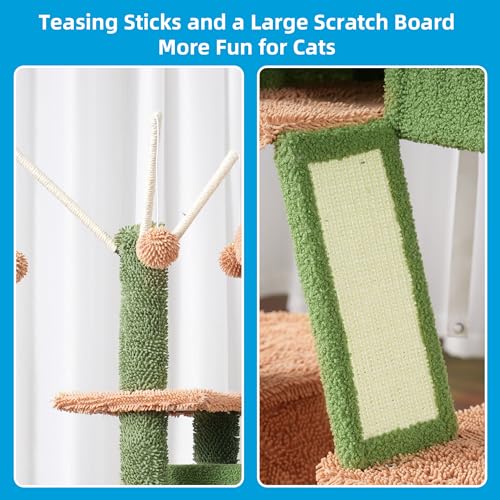 Hey-brother Cat Tree, 53 inch Cat Tower for Indoor Cats, Cat House with Padded Platform Bed, Toy Balls, Large Cozy Condo, Hammocks and Sisal Scratching Posts, Cactus MPJ019SCA - color: Cactus