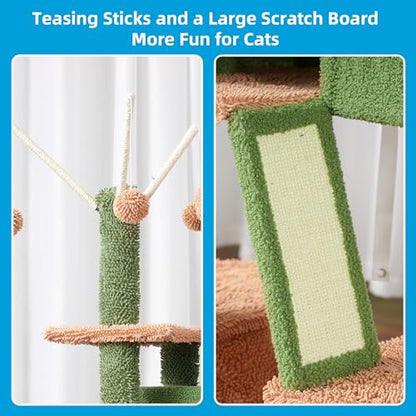 Hey-brother Cat Tree, 53 inch Cat Tower for Indoor Cats, Cat House with Padded Platform Bed, Toy Balls, Large Cozy Condo, Hammocks and Sisal Scratching Posts, Cactus MPJ019SCA - color: Cactus