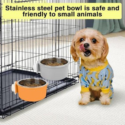 Hamiledyi 2-Pack Hanging Dog Bowls with Removable Stainless Steel Feeder - Spill-Proof Crate Bowls for Kennel/Cage, Puppy to Medium Dogs, Cats, Rabbits & Guinea Pigs (Durable Pet Food & Water Dishes) - color: C：Orange + Grey