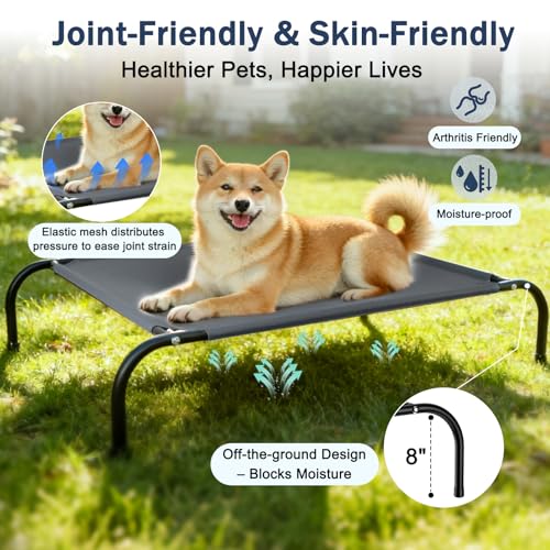 SZEE Raised Dog Bed with Detachable 2-Sided Cooling/Warming Waterproof Mat, Elevated Dog Cot Bed for Small Sized Breeds with Durable Steel Frame & Sturdy Teslin Mesh, Outdoor & Indoor All-Season Use - size: Small