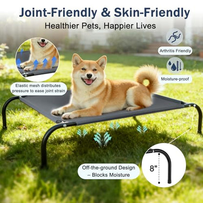 SZEE Raised Dog Cot Bed with Detachable 2-Sided Cooling/Warming Waterproof Mat, Elevated Dog Bed for Medium Sized Breeds with Durable Steel Frame & Sturdy Teslin Mesh, Outdoor & Indoor All-Season Use - size: Medium