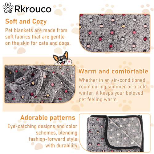 Three Piece Pet Blanket Set for Dogs Cats Soft Comfy Puppy and Kittens Bed Blanket Fluffy Fleece Pets Throw with Cute Patterns (Large 41x30 inch, Gray Dots) - color: Gray Dots, size: Large-41x30 inch