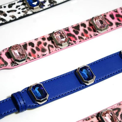 Luxury K9 Crystal Dog Collar -Waterproof Wear-Resistant Microfiber Leather with Hand-Set Rhinestone Gems, Durable Metal Buckle, Adjustable Bling Collar for Small Medium Large Dogs (Pink Leopard, L) - color: Pink Leopard, size: L(FIT,NECK:14.5"-18")