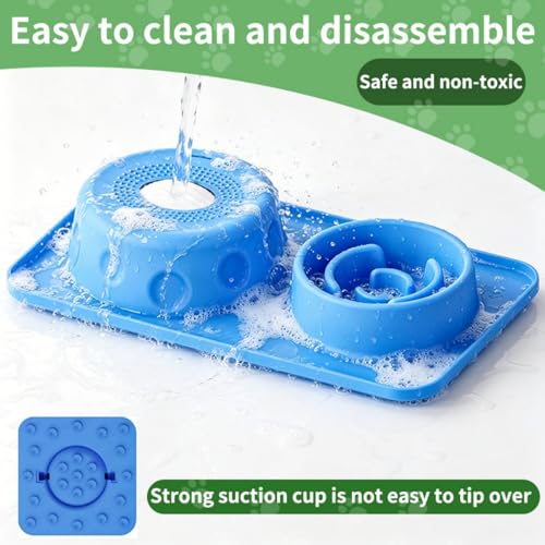 Slow Feeder Dog Lick Bowl with 3 Rolling Ball,Anti-Slip Silicone Puzzle Feeder for Liquid Treats,Bone Broth,Yogurt,Wet Food,Anxiety Relief Enrichment Lick Toy for All Dogs & Cats (2-in-1 Blue) - color: 2-in-1 Blue