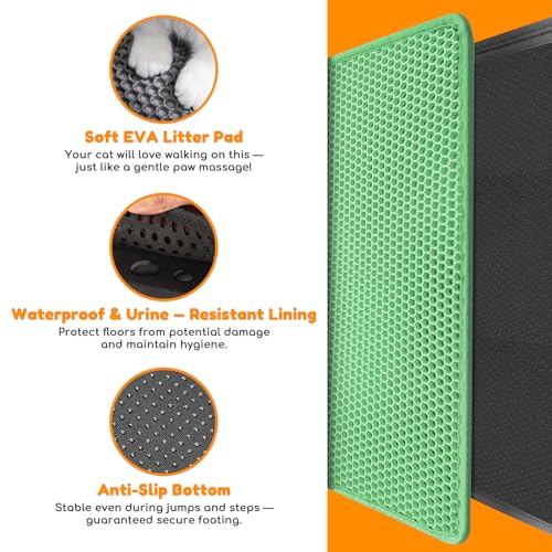 Extra Large Waterproof Cat Litter Mat - New 31x24 Inch Honeycomb Double Layer Traps Litter, Waterproof & Non-Slip Floor Protector, Easy Clean, Odor-Free, Green - color: Green
