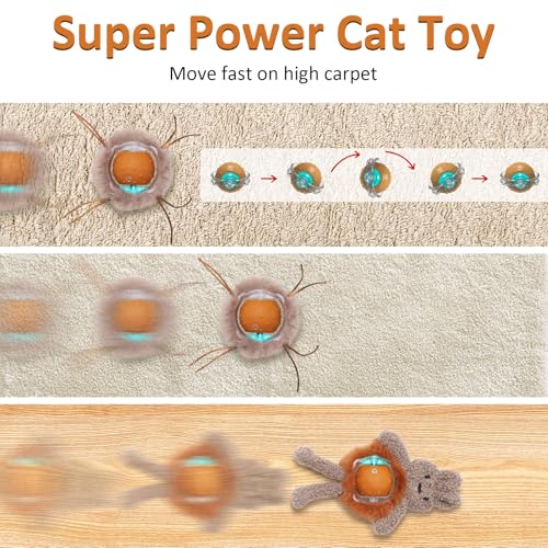 Salodal Interactive Cat Toys for Indoor Cats,Fast Moving Ball with Rabbit Cover,Bird Chirping Toy for Bored Indoor Adult Cats,Automatic Kitten Toys,Smart Self Play Ball,Motion Activated, Rechargeable