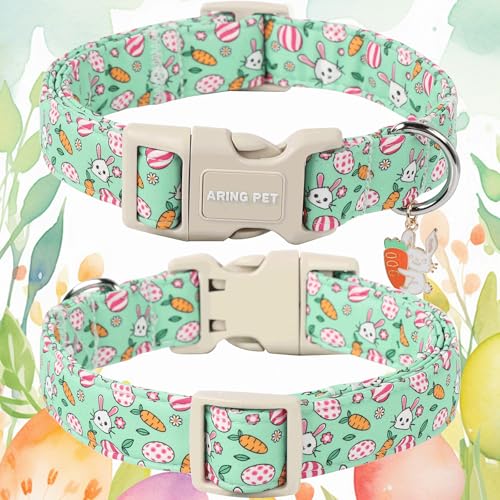 ARING PET Easter Dog Collar-Cute Easter Eggs Dog Collar, Adjustable Rabbit&Carrot Print Pet Collars Puppy Collar with Quick Release Buckle for Girl&Boy Dogs - color: Easter-Green Rabbit, size: X-Small