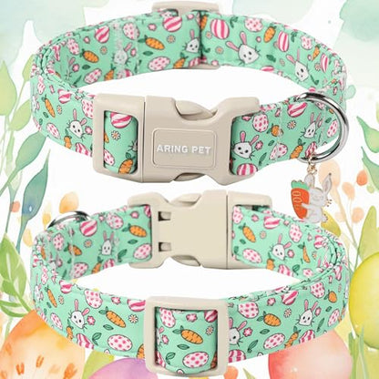 ARING PET Easter Dog Collar-Cute Easter Eggs Dog Collar, Adjustable Rabbit&Carrot Print Pet Collars Puppy Collar with Quick Release Buckle for Girl&Boy Dogs - color: Easter-Green Rabbit, size: X-Small