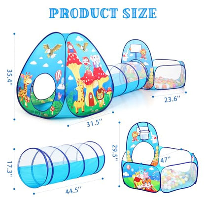 3pc Kids Play Tent with Play Tunnel and Ball Pit, Toddler Tent for Girls and Boys Indoor Playhouse, Gift Toys for Babies (Balls NOT Included) - style: Animals