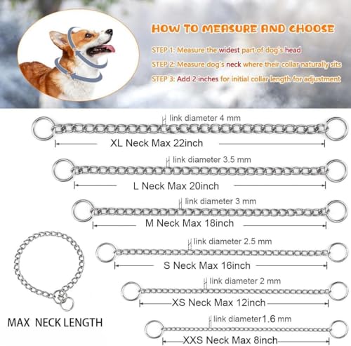 Dog Chain Collars, Metal Choke Link Dog Collar Choker Training Heavy Duty Slip Martingale Puppy Collars for XS Small Medium Large Big XL Breed Dogs (Gold, M(Neck Max 18inch) D3.0mm) - color: Gold, size: M(Neck Max 18inch)D3.0mm