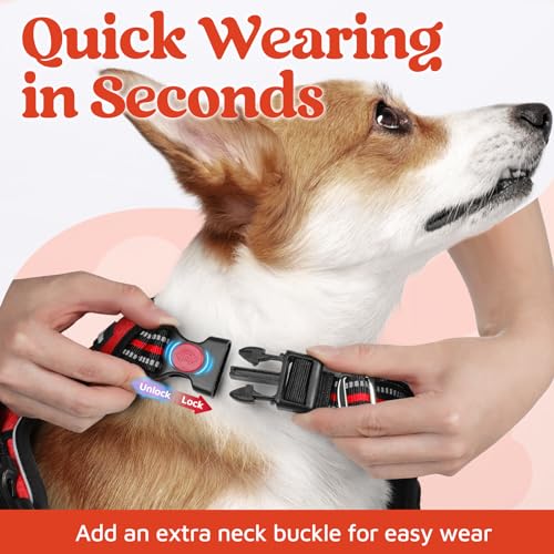 rabbitgoo Dog Harness Small Sized, No Pull Dog Vest with 3 Buckles, Adjustable Soft Padded Pet Harness with Easy Control Handle and Reflective Strips, Red, S - color: Red, size: Small
