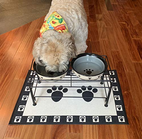 PetRageous 81031 Tobys Set The Table Steel Frame Dog Feeder, 7-Inch Tall by 18-Inch Long and 8.5-Inch Wide, Holds Two 8-Inch Diameter Bowls, for Medium Dogs And Cats, Black - size: 7-Inch Height