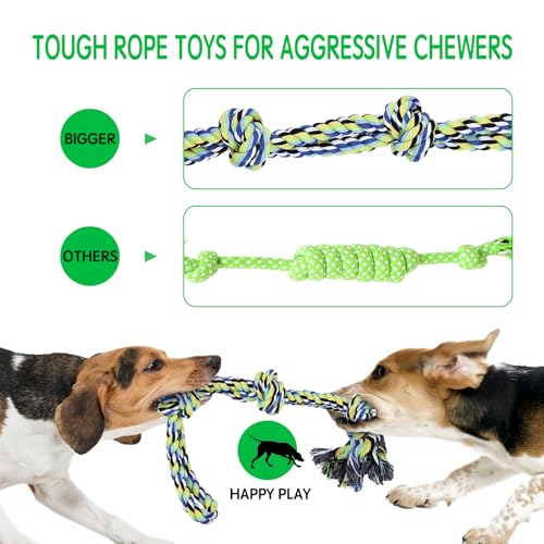 12 Pack Dogs Rope Toys for Large/Medium/Small Aggressive Chewers, Tough Cotton Dental Rope Toys Kit, Heavy Duty Dog Tug of War Toy for Chewing, Playing, Teething, Teeth Cleaning, Tossing and Catching - size: 12pc