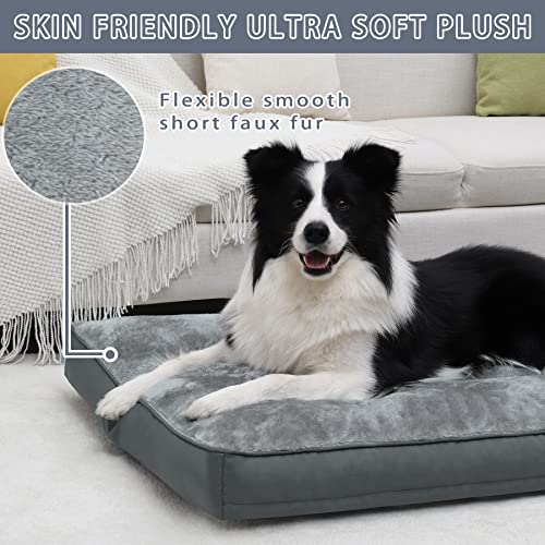 Dog Crate Bed Waterproof Deluxe Plush Dog Beds with Removable Washable Cover Anti-Slip Bottom Pet Sleeping Mattress for Large, Medium, Jumbo, Small Dogs, 35 x 22 inch, Gray - color: Grey, size: 35.0"L x 22.0"W x 3.0"Th