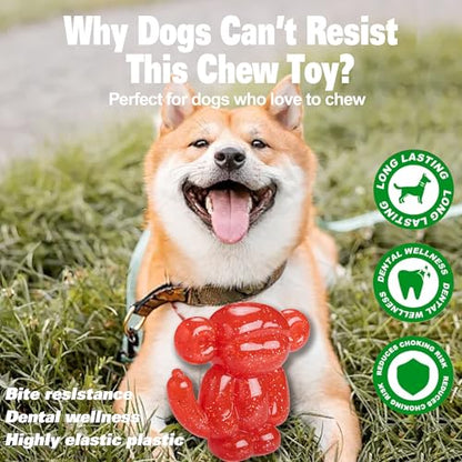 Monkey Dog Chew Toy, Indestructible Dog Rubber Toy for Medium & Large Dogs, Tough No Stuffing Puzzle Toy, Anxiety Relief & Dental Care, Interactive Cognitive Toy, 4.92inch (RED) - color: RED