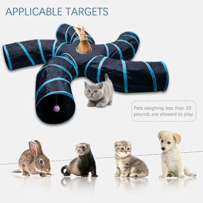 EGETOTA Cat Tunnel for Indoor Cats Large, with Play Ball S-Shape 5 Way Collapsible Interactive Peek Hole Pet Tube Toys, Puppy, Kitty, Kitten, Rabbit (Blue & Black) - color: Blue & Black