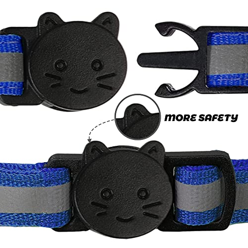 2 Pack Reflective Cat Collar Breakaway with Bell,Personalized Kitten Collars,Adjustable Safety Buckle Collar for Male Cats Girls & Boys (Navy Blue) - color: Navy Blue