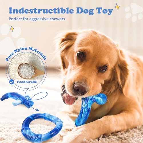 Furdog 3Pack Dog Toys for Aggressive Chewers Dog Chew Toy Tough Dog Toys to Keep Them Busy Bacon Flavor Teething Chew Toys & Dental Health for Large Medium Small Breeds (Blue) - color: Blue