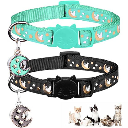 Baeuppit 2Pcs Breakaway Cats Collars Cat Collars for Boy & Girl Cats Adjustable Kitten Collars with Bell,Black+Teal,8"-13.1" - color: Black+Teal, size: 8.0-13.1"