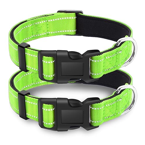 2 Pack Reflective Dog Collar with Safety Locking Buckle, Adjustable Soft Breathable Comfortable Nylon Pet Collar for Small, Medium and Large Dogs, Green, XS - color: A-Green(2 Collars), size: X-Small (Width 5/8")