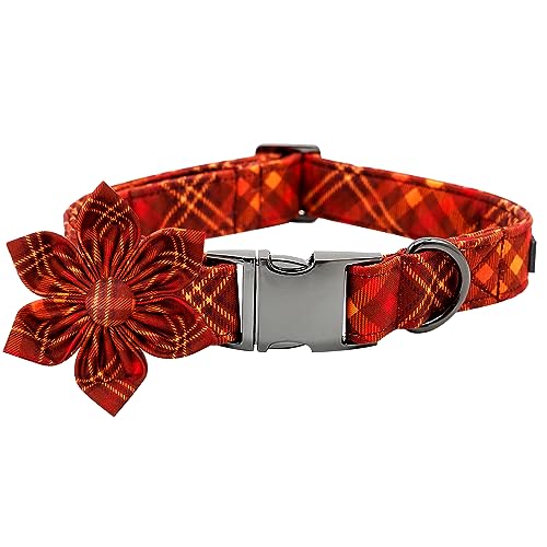 Dog Collar, Fall Dog Collar with Flower Plaid Pet Collar Puppy Collars Cute Adjustable Puppy Collars for X-Small Puppy - color: Fall, size: X-Small (Pack of 1)