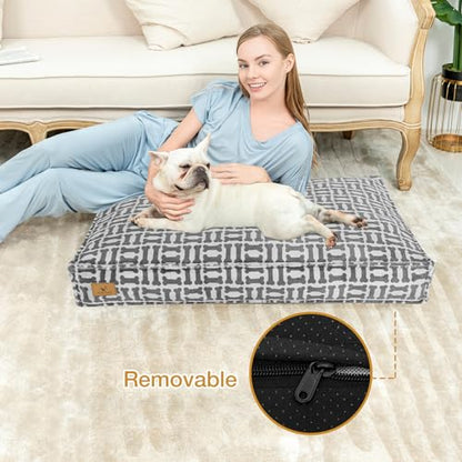 Dog Bed with Easy-Grip Handle - Shredded Memory Foam Pet Bed, Removable & Machine Washable Cover, Non-Slip Bottom, Choose from Cooling Linen or Warm Flannel Style for Dogs & Cats (Medium - size: Medium