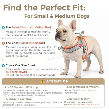 No Pull Dog Harness with Handle, Boston Terrier Adjustable Reflective Dog Vest, Breathable Air Mesh Padded Pet Harness with Front Leash Clip for Small Medium Dogs, Light Grey, M - color: Light Grey, size: Medium