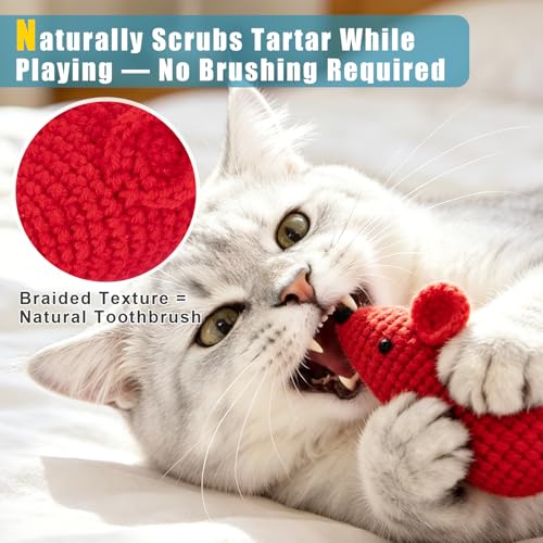 Retro Shaw Catnip Toys Crochet Mouse 6 Pcs - 100% Natural Catnip & Silvervine Blend Yarn Cat Nip Mice, Durable Hand-Knitted Teething Chew Toy for Indoor Cats & Kittens, Interactive Play & Dental Care - style: Mouse-6
