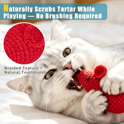 Retro Shaw Catnip Toys Crochet Mouse 6 Pcs - 100% Natural Catnip & Silvervine Blend Yarn Cat Nip Mice, Durable Hand-Knitted Teething Chew Toy for Indoor Cats & Kittens, Interactive Play & Dental Care - style: Mouse-6
