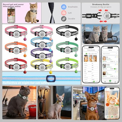 Safe & Elegant Cat Collar Breakaway with QR Code ID, 2 Pack Adjustable Kitten Collar with Name Tag & Bells – Smart Reflective Safety for Easy Pet Info Management (Pink)