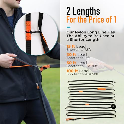15ft Long Leash for Dogs - Long Line Dog Leash for Training Recall/Commands at Distance - Nylon, Heavy Duty - Ideal for Large & Small Breeds - size: 15ft