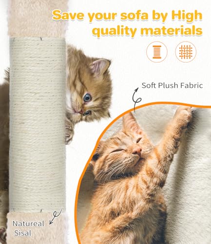 Made4Pets Cat Tree Tower 56in Cat Tower for Indoor Cats Kitten Tree Multi-Level Cat Tree with 2 Condo Furniture Activity Center with Scratching Posts Funny Toys Kittens Pet Play House, Beige - color: Beige