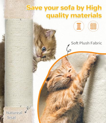 Made4Pets Cat Tree Tower 56in Cat Tower for Indoor Cats Kitten Tree Multi-Level Cat Tree with 2 Condo Furniture Activity Center with Scratching Posts Funny Toys Kittens Pet Play House, Beige - color: Beige