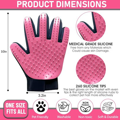 Upgrade Pet Grooming Gloves, Grooming Gloves for Dogs, Cats, Rabbits & Horses with Long and Short Hair, Efficient Pets Hair Remover Mittens - 1 Pair (Pink) - color: Pink