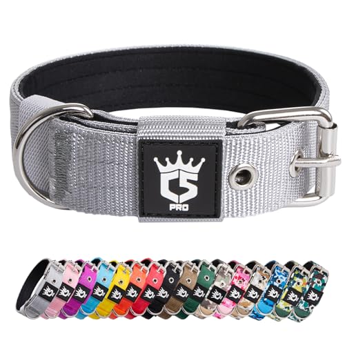 TSPRO Tactical Dog Collar 1.25 Inch Wide Thick Dog Collars with Heavy Duty Metal Buckle, Durable, Strong, Adjustable for Small Dogs (Silver S) - color: Basic Silver, size: S-for neck size (adjustable 12.6"-15.8")