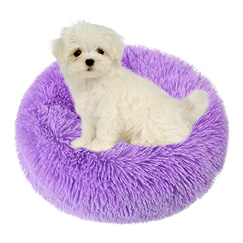 otoez Kitten Puppy Bed Extra Small XS Round Dog Cat Beds Anti Anxiety Plush Pet Calming Donut Bed with Non-Slip Waterproof Bottom, Washable (15.7", Purple) - color: Purple, size: 15.7"