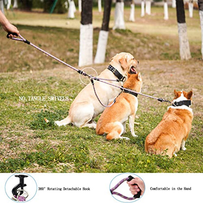 3 Dog Leash - Padded Handle, 360° Swivel Multiple Dog Leash No Tangle, Lead for Medium Large Dogs, Walking & Training Double Dogs (Purple Green) - color: Purple Green