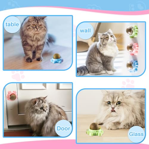 4 Pack Catnip Ball Toy 360° Organic Nips Mint Magic Stick on Wall Cat Nips for Cats Wall Catnip Rollerball Licking Ball Cat Nips for Cats Wall Catnip Rollerball Licking Ball