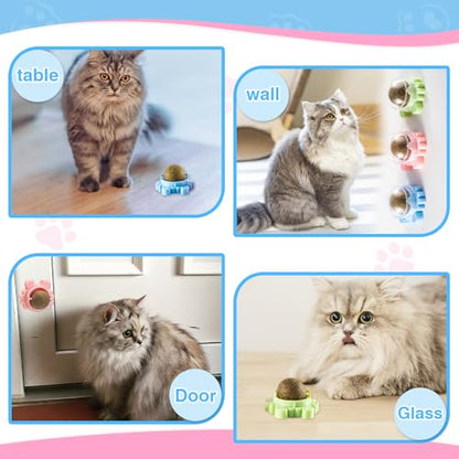 4 Pack Catnip Ball Toy 360° Organic Nips Mint Magic Stick on Wall Cat Nips for Cats Wall Catnip Rollerball Licking Ball Cat Nips for Cats Wall Catnip Rollerball Licking Ball