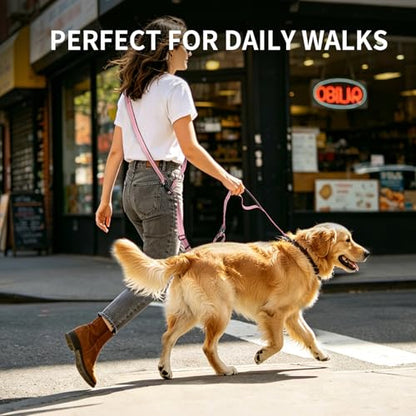 Hands Free Dog Leash by Kazazoo, Adjustable 6-9 FT Waist & Crossbody Leash with Quick Off Buckle, Reflective Stitches for Walking, Jogging,Medium to Large Dogs & Puppies Pink-L - color: Pink, size: L