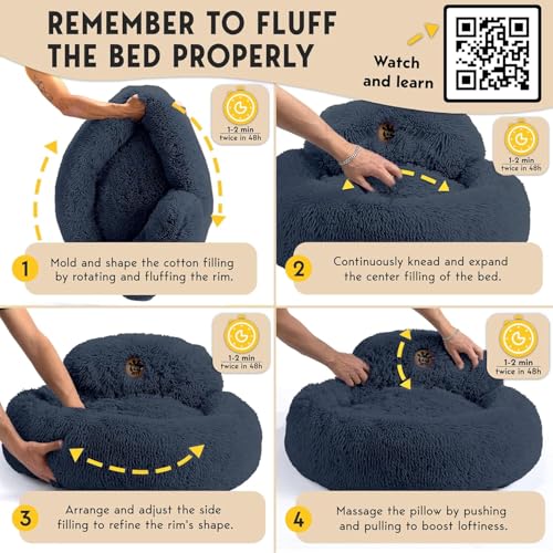 PetJett Calming Dog Bed Medium Size Dog - 30'' Donut Bed, Washable Dog Bed, Anti-Slip & Super Soft Fluffy Plush Round Dog Bed, Anti-Anxiety Premium Comfort Pet Bed, Fits Dogs Upto 45 lbs - Dark Grey - color: Dark Gray, size: Medium - 30”L x 30”W x 8”Th