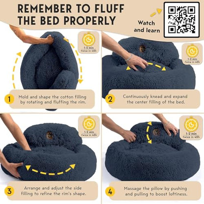 PetJett Calming Dog Bed Medium Size Dog - 30'' Donut Bed, Washable Dog Bed, Anti-Slip & Super Soft Fluffy Plush Round Dog Bed, Anti-Anxiety Premium Comfort Pet Bed, Fits Dogs Upto 45 lbs - Dark Grey - color: Dark Gray, size: Medium - 30”L x 30”W x 8”Th