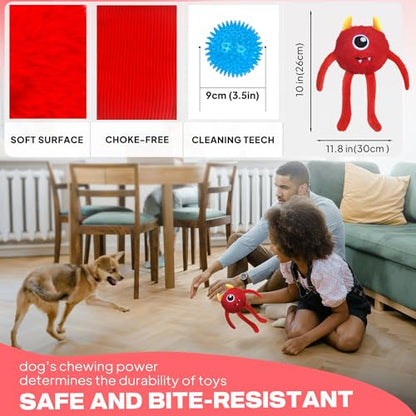 Fida Dog Chew Toys for Aggressive Chewers(3in1),Squeaky Dog Toys for Large Dogs，Interactive Dog Toys to Keep Them Busy, Dog Ball for Small, Medium and Large Dogs(Red) - color: Red