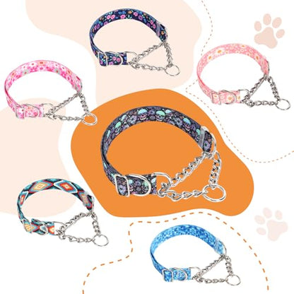Martingale Dog Collar with Stainless Steel Chain, No Pull Slip Cinch Choker Choke Collar Training Escape Proof Heavy Duty Dog Collar for Medium Large Extra Large Pet Boy Male Dogs, Blue L - color: 5, size: L(Neck19-24")
