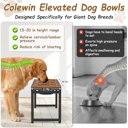 Elevated Dog Bowls Large Breed,Adjustable Raised Dog Bowl Stand,Stainless Steel 3 Bowl Dogs Feeding Station,12.5cup/101oz Each Food Water Bowl(Iron Holder,Wooden Platform,Grained Oak)