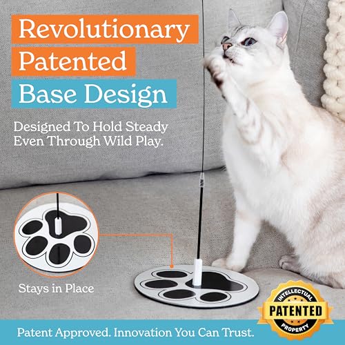 Cat Wand Toy for Indoor Cats - 43 Inch Retractable Fishing Pole Teaser - 9 Feather Attachments - Weighted Round Base - Suction Cup Mount - Bored Adult Feline Hunting Exercise - Kitten Juguetes Set - color: Meow Motion Bundle