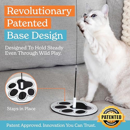 Cat Wand Toy for Indoor Cats - 43 Inch Retractable Fishing Pole Teaser - 9 Feather Attachments - Weighted Round Base - Suction Cup Mount - Bored Adult Feline Hunting Exercise - Kitten Juguetes Set - color: Meow Motion Bundle