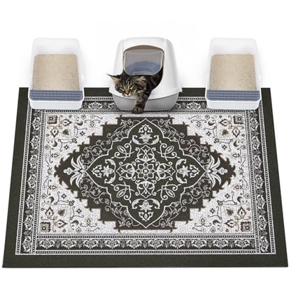 Glittme Cat Litter Mat with Non-Slip Bottom Litter Box Mat 47"X35" Litter Trapping Mat Easy to Clean Washable Cat Food Mat for Kitty,XXL - color: Black, size: 47"x35"